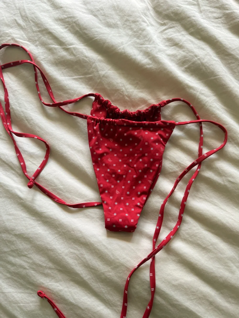 Frankie’s bikinis X Bella Hadid Red Polka Dot Tie-Side Bikini bottom